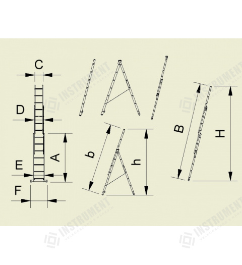 rebrík troj.univ.3x8-2,42/3,83/5,25m Alve FORTE 8608